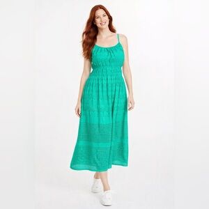 On 34th Cotton Eyelet Smocked-Waist Dress Green Medium Maxi Midi Spring Easter